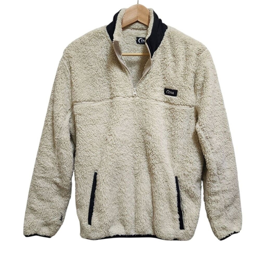 Zyia Womens Sherpa Teddy Jacket Cream 1/4 Zip Pocket Size Small Active Outdoor - Picture 3 of 12